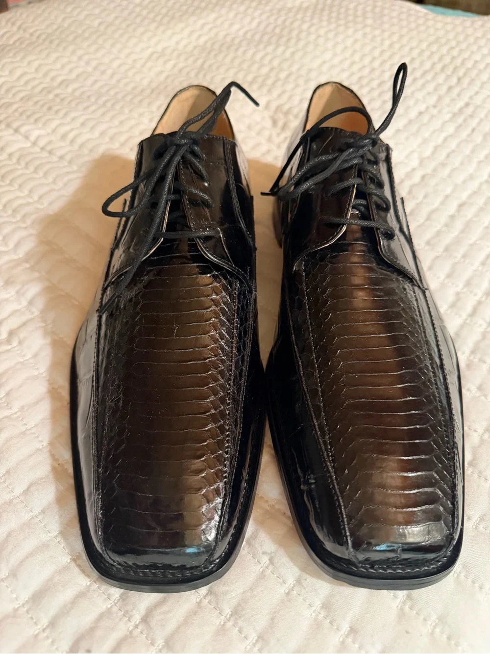 Stacy Adams Black Croc-Embossed Lace-Up Oxfords Genuine leather and snake